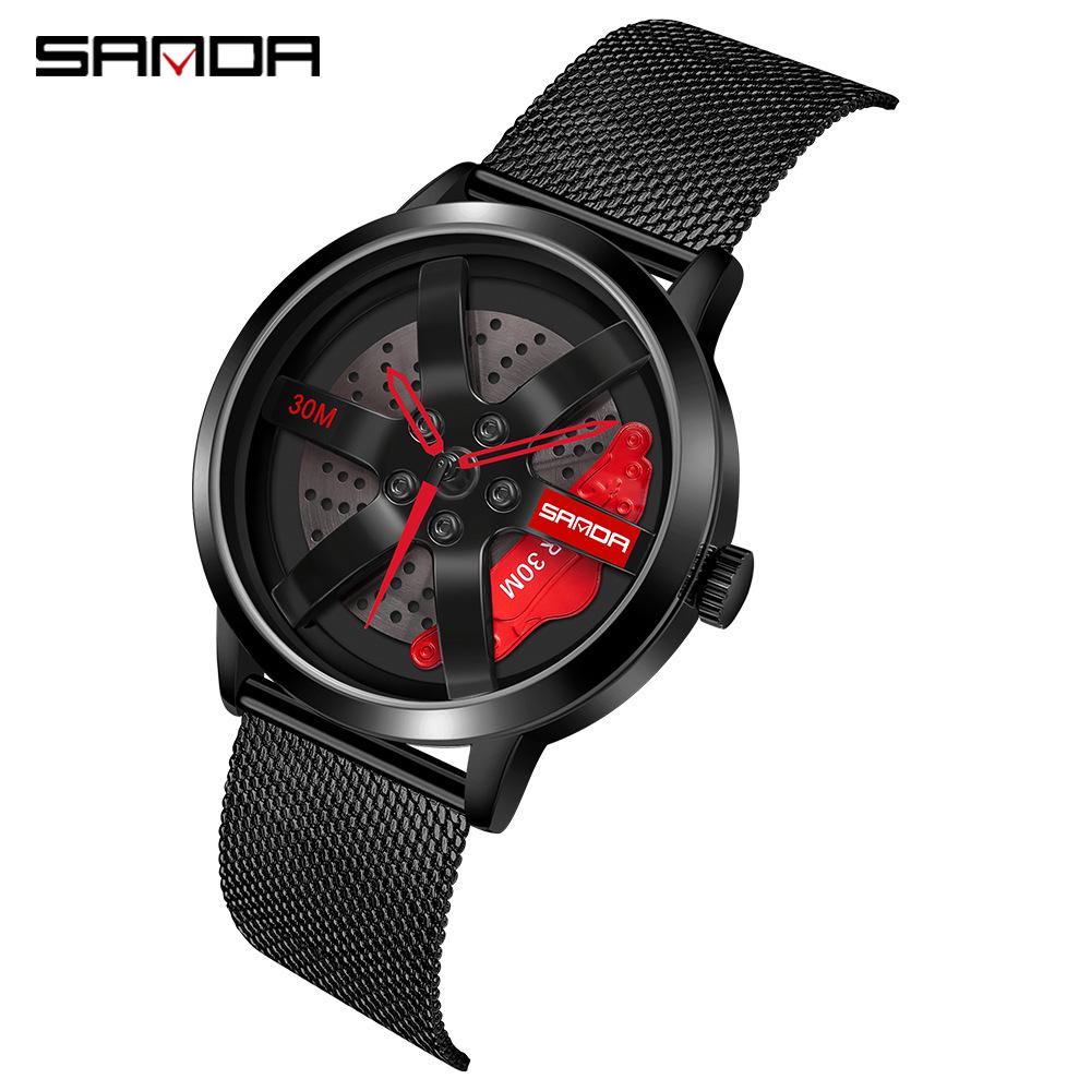 Sanda Men's Skeleton Dial Mesh Strap Quartz Watch - Stylish Business Timepiece