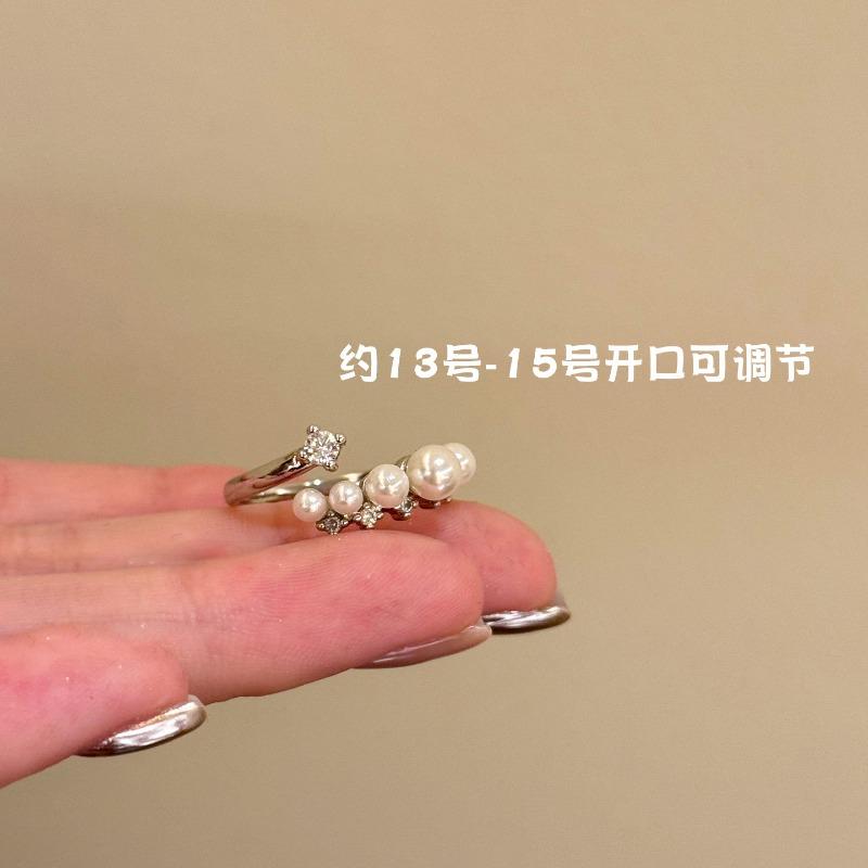 Cold wind zircon pearl opening ring Korean elegant temperament versatile index finger ring light luxury high-end jewelry women
