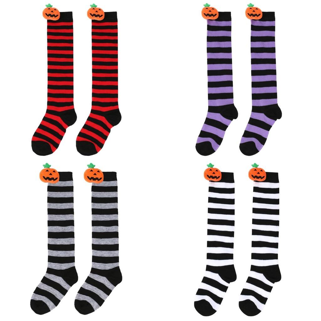 Cute Cartoon Pumpkin Doll Long Tube Socks For Kids Polyester Fabric Friction-resistant Striped/plaid Pattern Packaged In A Bag