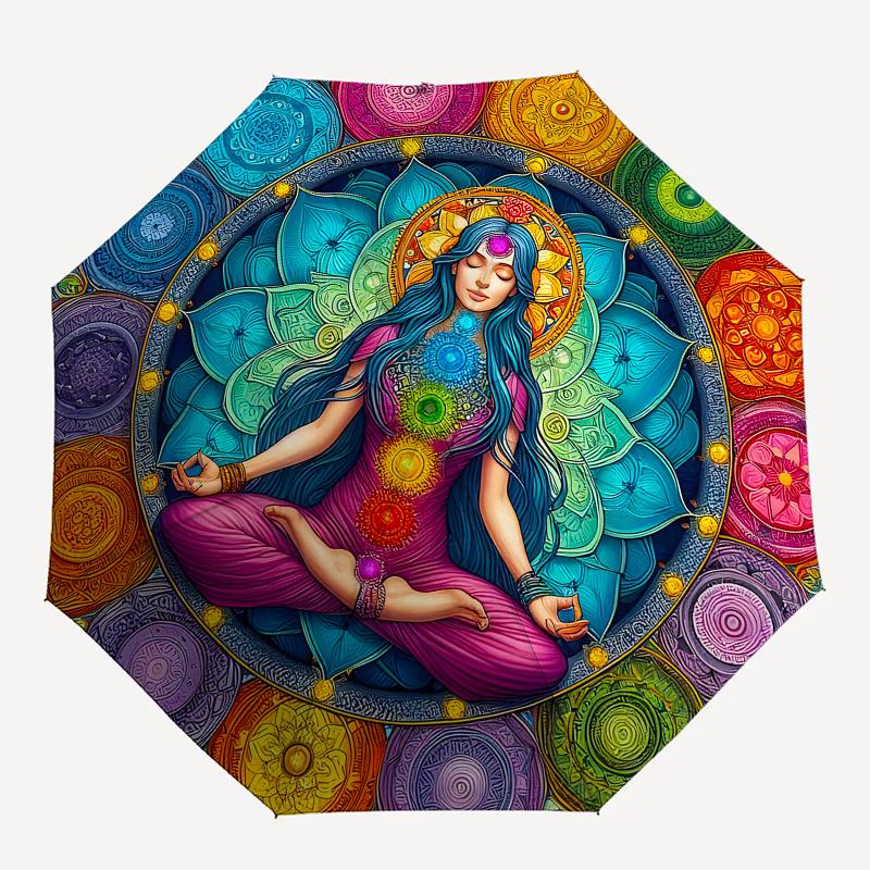 Chakra Balance Meditation Art Print - Spiritual Harmony PosterUmbrella, Portable 3-Fold Umbrella for Men & Women,Christmas Gift ES157