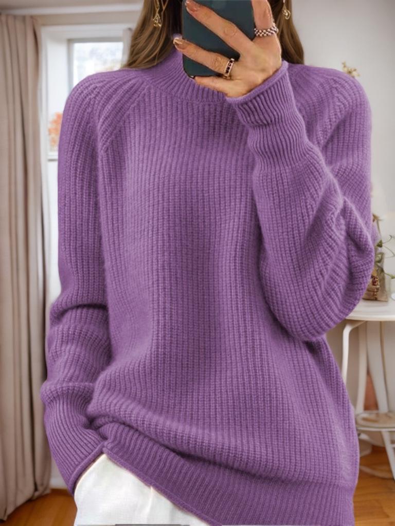 2024 Autumn/Winter Women's Solid Knit High Neck Pullover Sweater