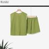 ZANZEA Women Sleeveless Vest Tops and Shorts Summer Two Piece Suit Sets