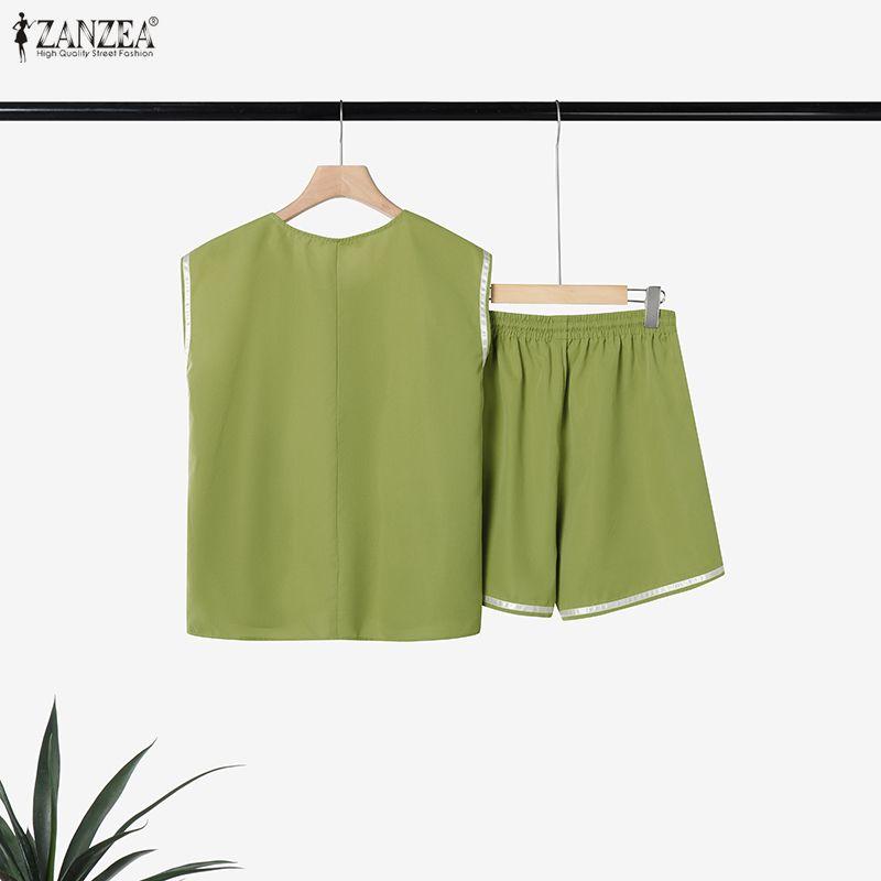 ZANZEA Women Sleeveless Vest Tops and Shorts Summer Two Piece Suit Sets