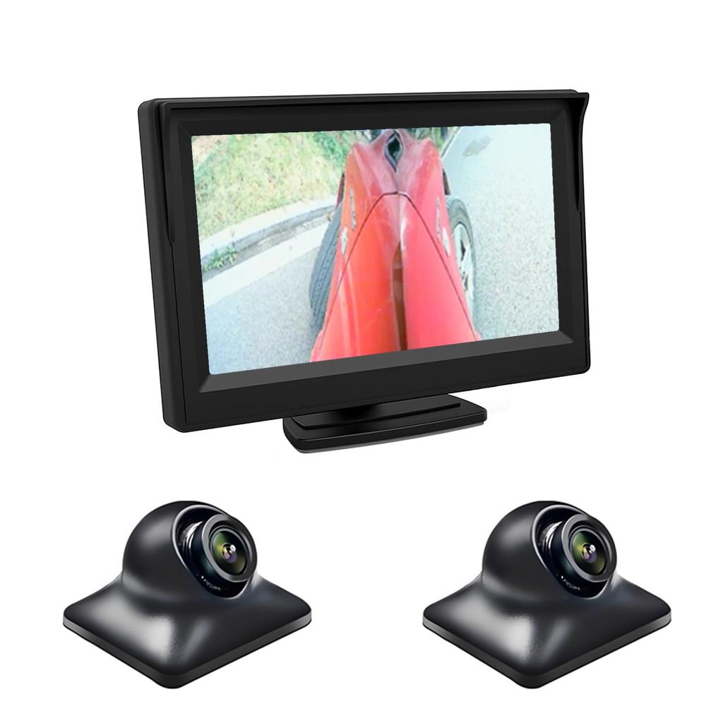 Antion Set of 2 Side AHD IPS LCD Left and Right Rear Blind Spot Wide Camera with Recording and Night Easy Parking Assist System for Japanese