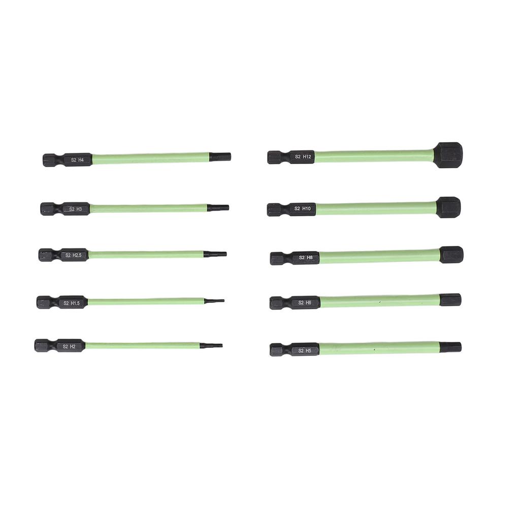 10 STÜCKE Sechskant-Schraubenschlüssel Bohrerbit S2 Stahl Langlebiger Gebrauch Stark Magnetisch Rostfrei Grün Pneumatisch