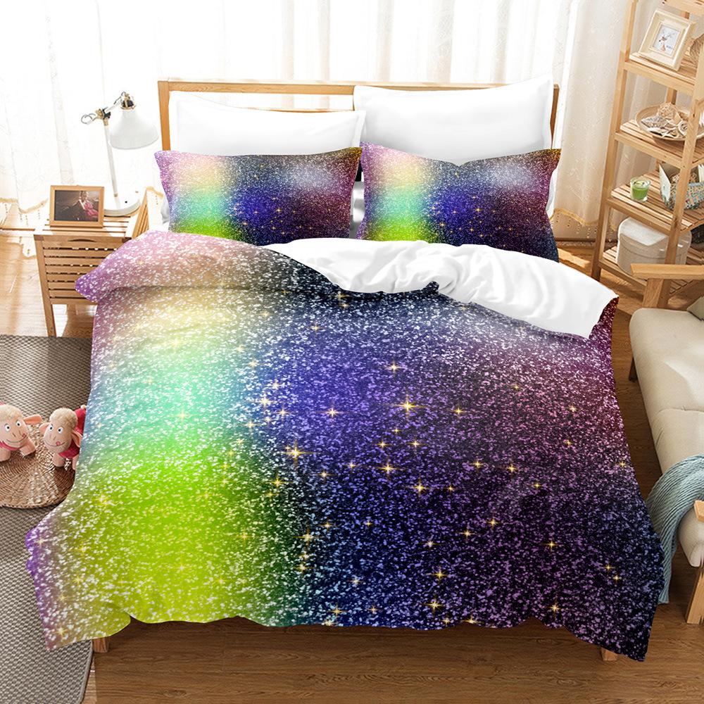 Three-Piece Set Of Colorful Fluorescent Quilt Cover Sheets 3D Digital Bedding