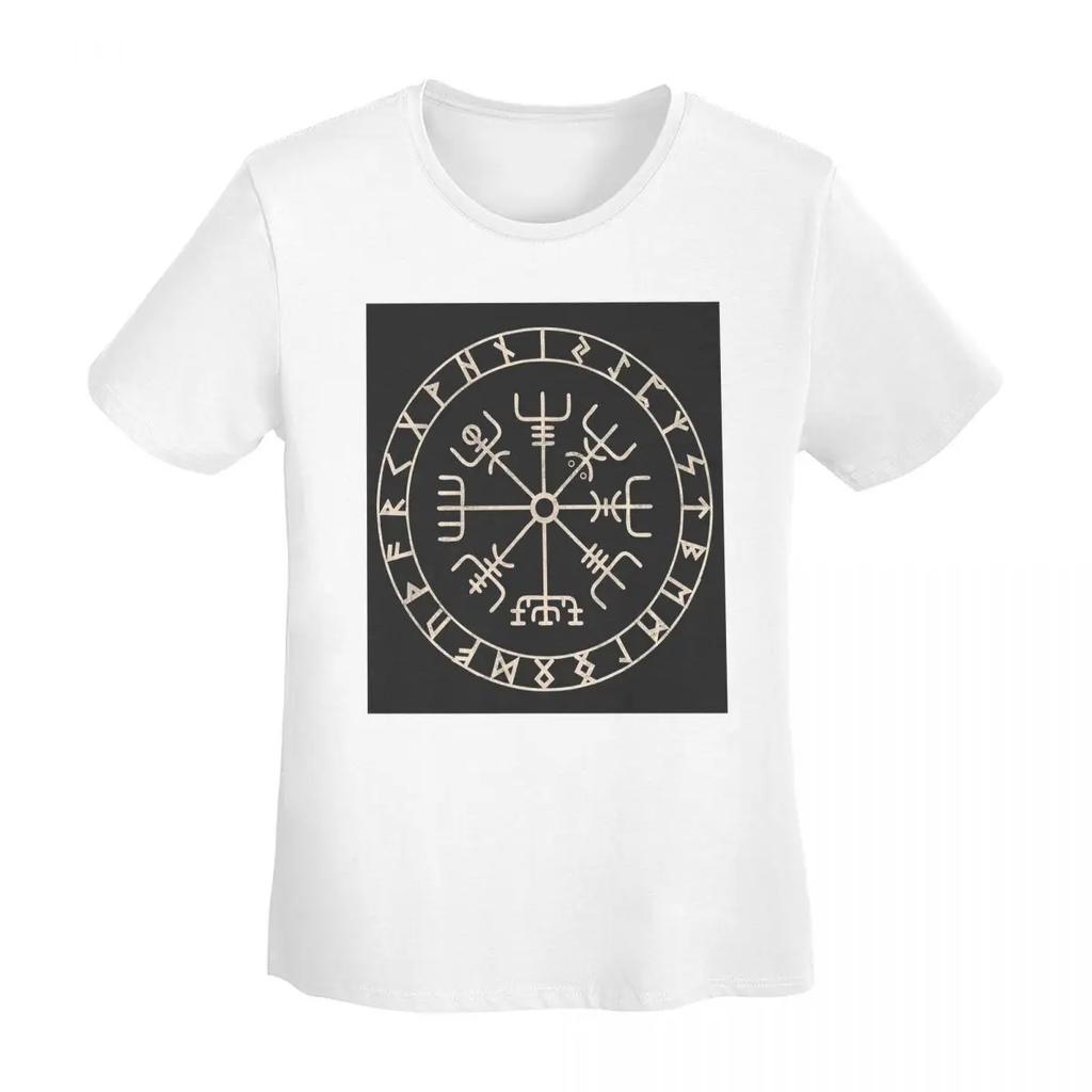 Runiczny Kompas Wikingów Vegvisir Celtycki T-shirt Damski Krótki Rękaw Okrągły Dekolt Bawełniane Letnie Koszulki Streetwear