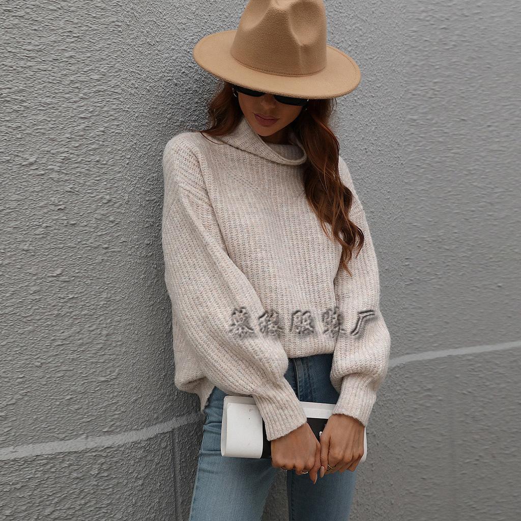Autumn and winter new solid color sweater turtleneck pullover loose European and American women's clothing solid color turtleneck sweater
