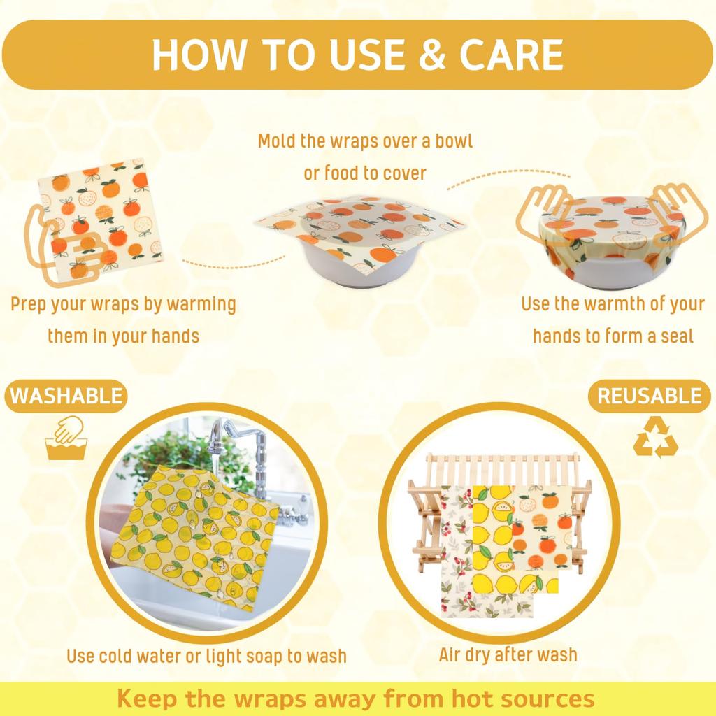 Reusable Beeswax Wrap Eco-Friendly Beeswax Wraps For Food Bread Sandwich Wrapper - Organic, Sustainable Zero Waste Food Storage