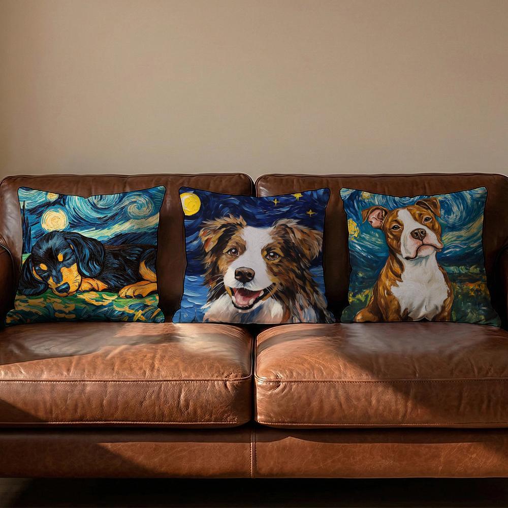 Catoon Starry Sky Dog Cushion Cover Soft Reversible Durable Pillow Cover MultiScene Use for Home Car Daily Comfort