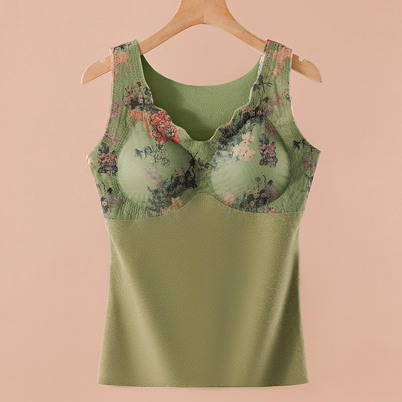 Womens Fleece Lined Thermal Top Built In Bra Seamless Slim Fit Heat Outerwear Vest