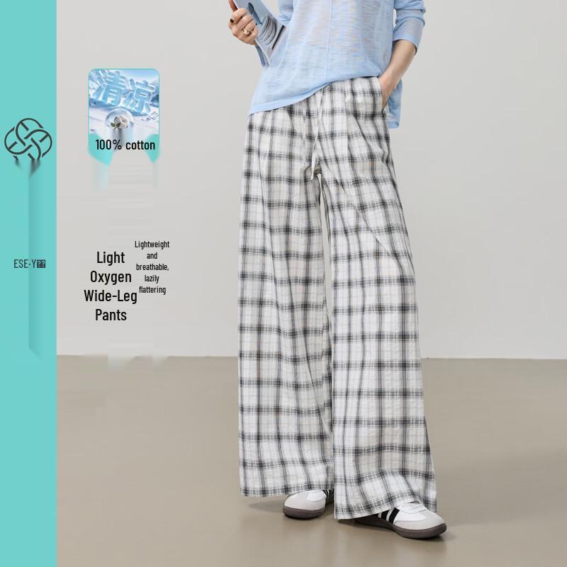 

ESE-Y Women s 100% Cotton Wide-Leg Plaid Pants 30