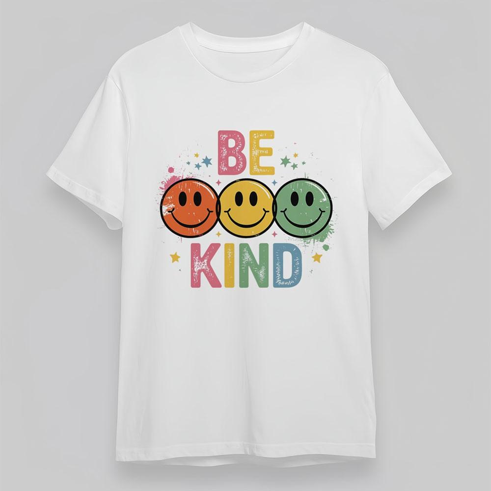 

Women s Oversize T-Shirt Be Kind Smiley Face Pop Tee Short Soft Cotton White L