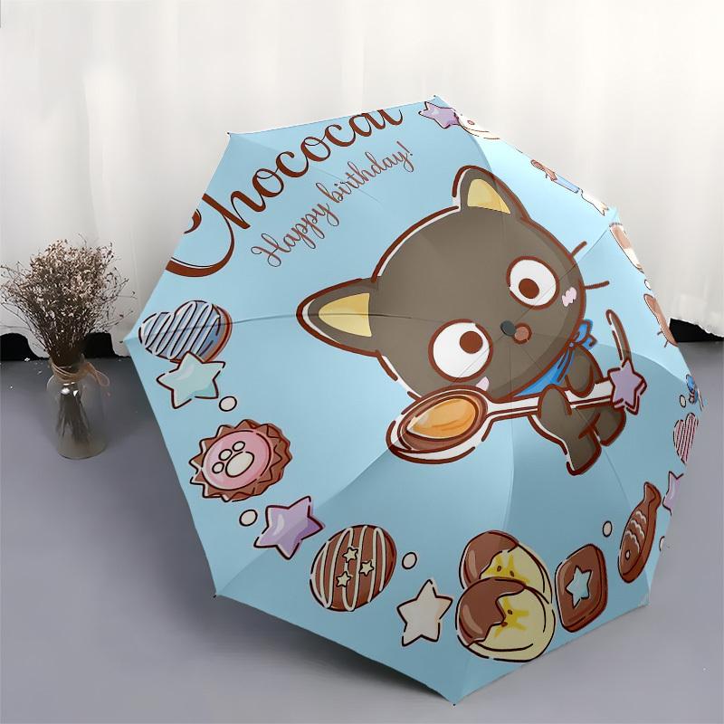 1pc Chococat Birthday Illustration Umbrella with Plastic Handle,Compact & Stylish,Suitable for All Seasons Home Travel Outdoor N193