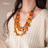 Bohemian Multi-layer Wood Bead Coconut Shell Flower Necklace Accessories Women's Exaggerated Sweater Chain Light Luxury Premium Sense Accessories