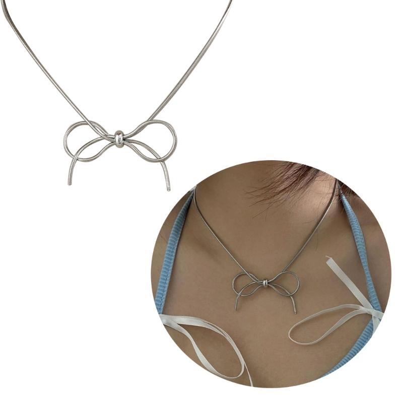 Unikt fjärilsknutshalsband Rostfritt stål rosettformad hänge Choker smycke Festprydnad Nyckelbenskedja Födelsedag