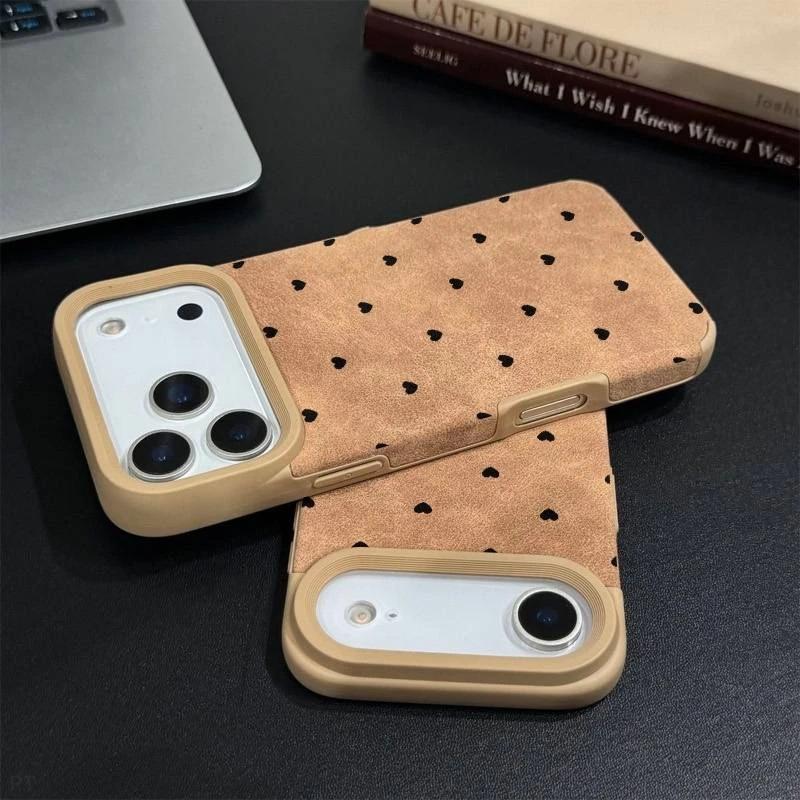 ins black small heart applies to Apple 17Promax mobile phone case IP16 matte flip fur Air large hole 15 sets