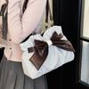 Polka Dot Shoulder Bag With Large Bow Decor Lace Trim Large Capacity Tote Bag Sweet Vintage Style Women Versatile Commut Handbag