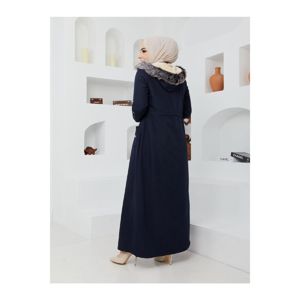 Palton lung de iarnă căptușit cu blană neagră Water Prof