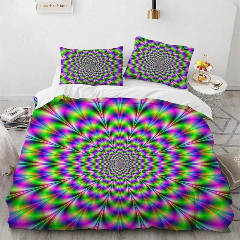Psychedelic Swirl Soft Duvet Cover Abstract Geometric Beding Set Microfiber Twin King Comfortable Quilt Cover With Pilowcases For Children Kids Adult