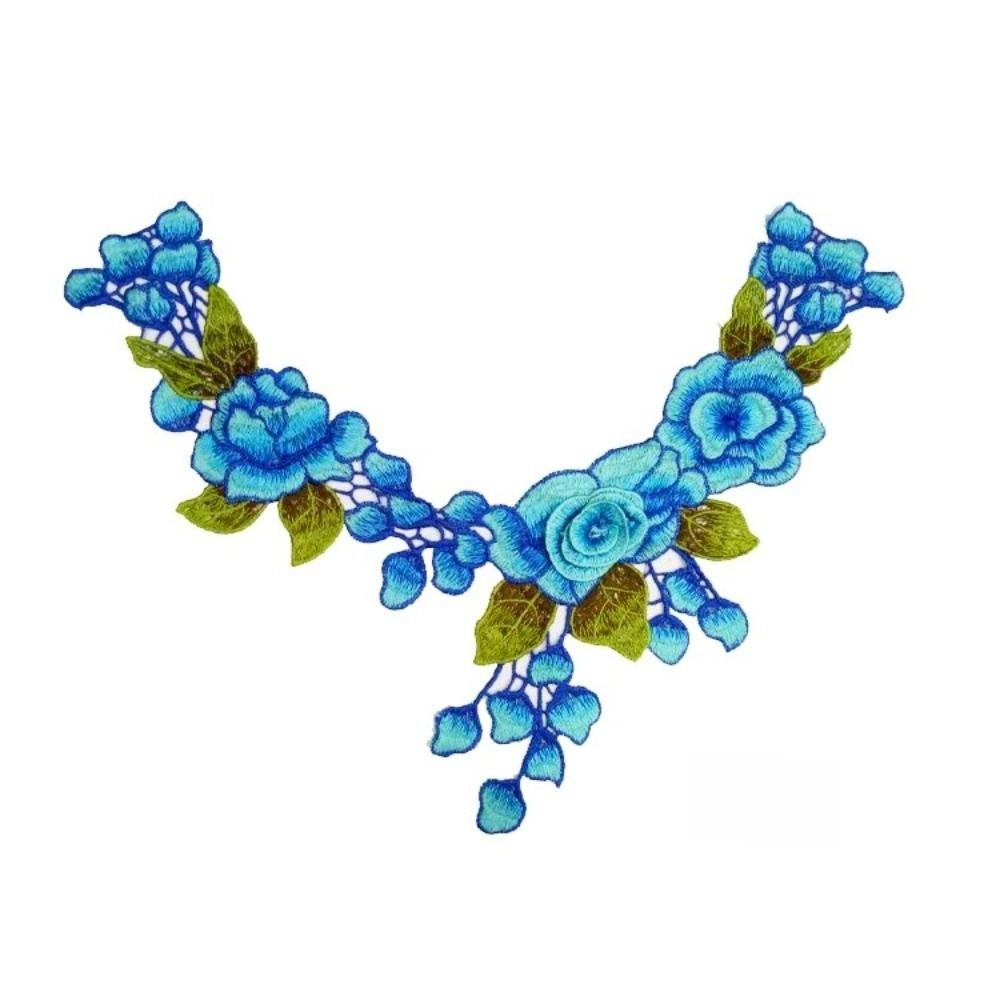 

3D Embroidered Sewing On Patches Multicolor Floral Rose Flower Patch Sticker Craft Detachable Neckline Collar Applique синий