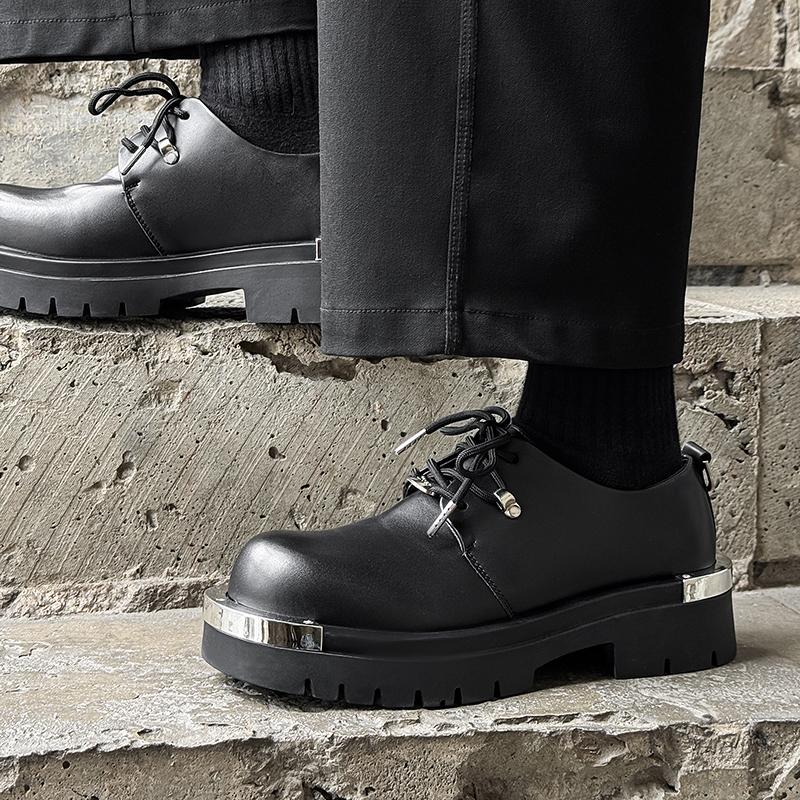 Fashion Derby Men's Leather Shoes Classic Designer Luxury Style Office and Leisure Business Thick Soled Height Increasing Youth Shoes