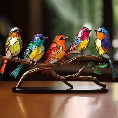 2/3/5 Mehrfarbige Vögel Buntglas 2D Acryl Vögel auf Ast Desktop Ornamente Doppelseitiger Mehrfarbiger Stil Handwerk Statue Ornamente