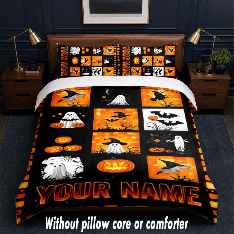 Halloween Theme Custom Text Or Name 3Pcs Bedding Set,1 Flat Sheet & 2 Pillowcases Personalized Home Bedding
