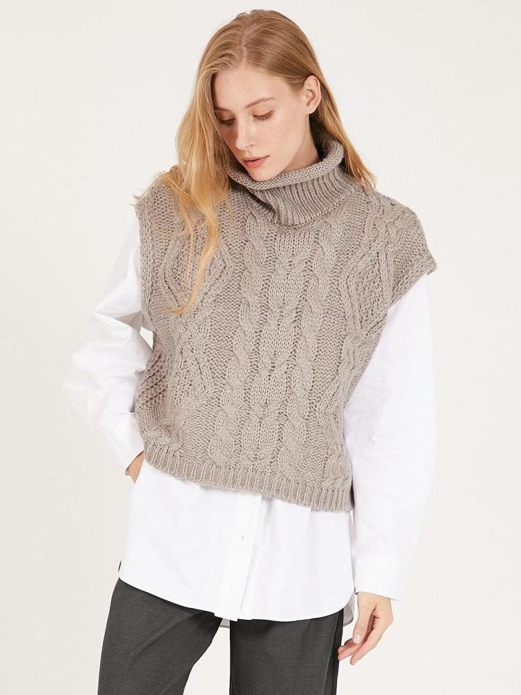 

Осень-зима Модные женские вязаные свитера с косами Жилеты Повседневные безрукавки Водолазка Свободные пуловеры Укороченные топы Теплый трикотаж XL светло-серый