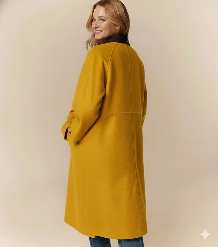 Women's Coat Leather Lambskin Party Trench Casual Stylish Yellow Genuine Handmade