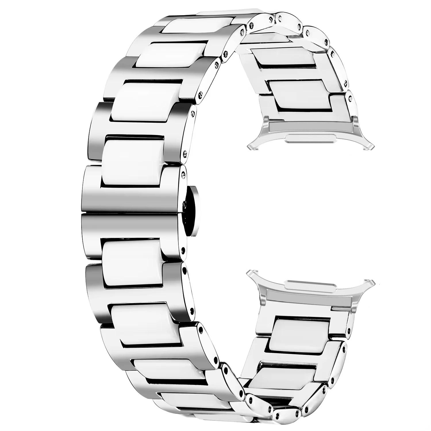 

Ceramic+Metal Strap For Samsung Galaxy Watch Ultra 47mm Women/Man Luxury Bracelet Band Galaxy Watch 7 Ultra Stainless Steel Belt Galaxy Watch Ultra серебро белый