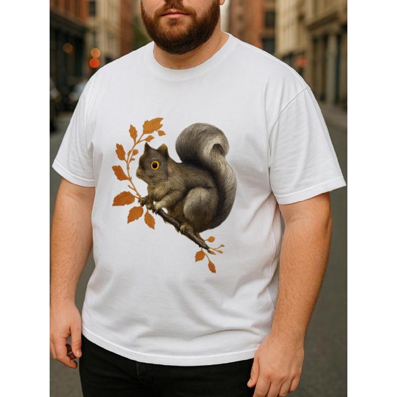 European Size Healing Squirrel Men'S Print Short-Sleeved T-shirt | Loose Crew Neck, Comfortable and Unique, Casual Commuting Shirt