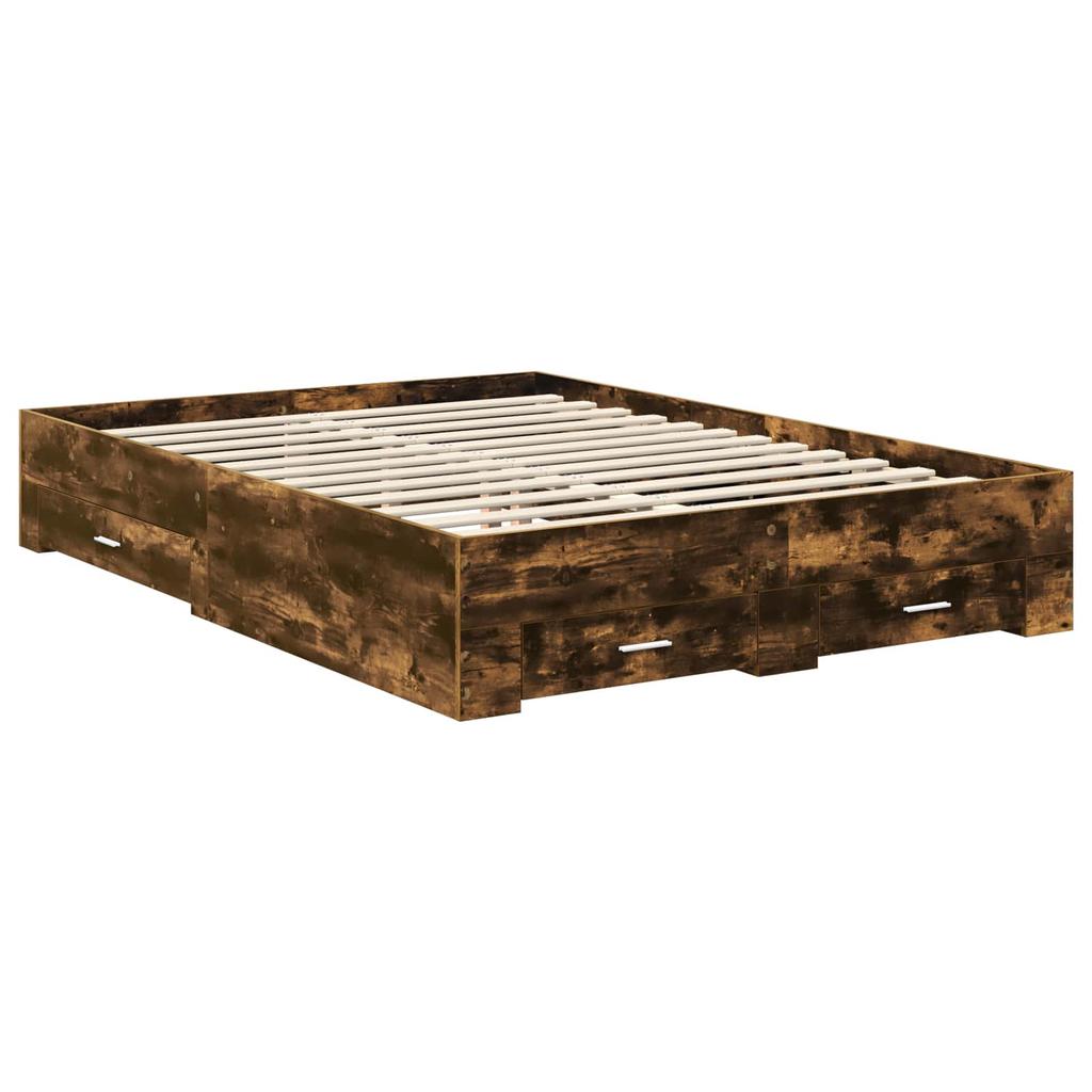 Bed Frame Smoked Oak 140 x 190 cm Engineered Wood