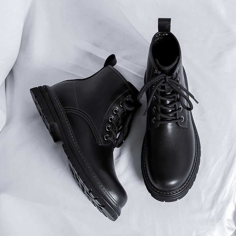 Martin Boots Men's British Style High-end Autumn and Winter Black Boots Medium Top Boys High-top Shoes 6002-R