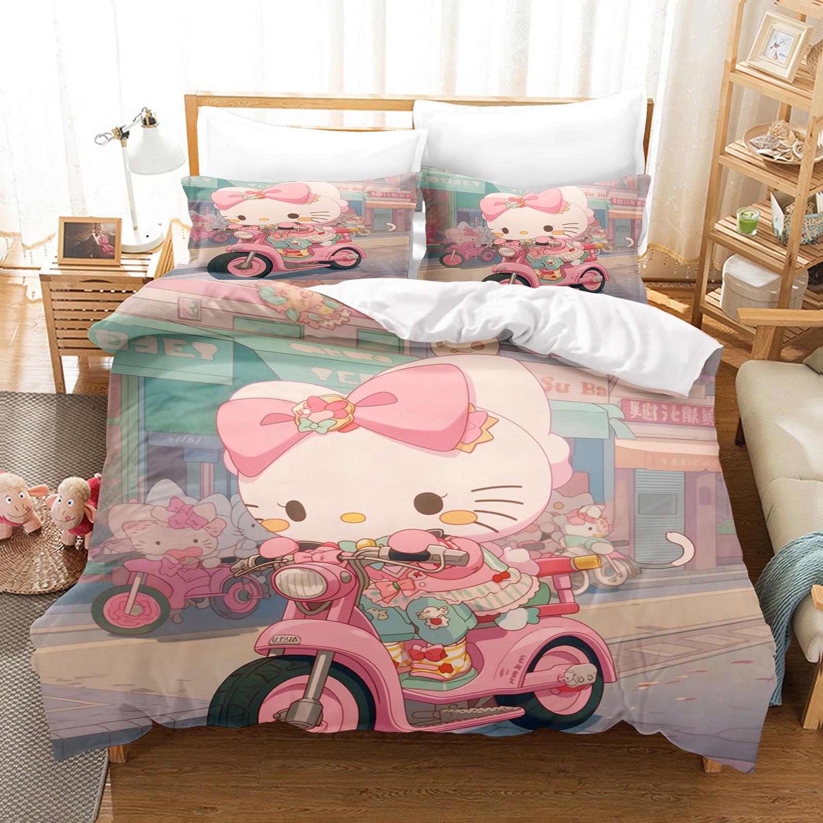 

Hello Kitty Спальня Дитячий Набір Постільної Білизни Підковдра Комфорт Королева З Наволочкою Різдвяні Подарунки Дім EU SK(260*220cm)3pcs
