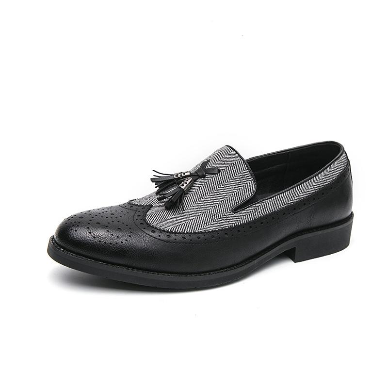 

British retro casual men s shoes fashion single shoes business block carved fringed small leather shoes men 38 чёрный