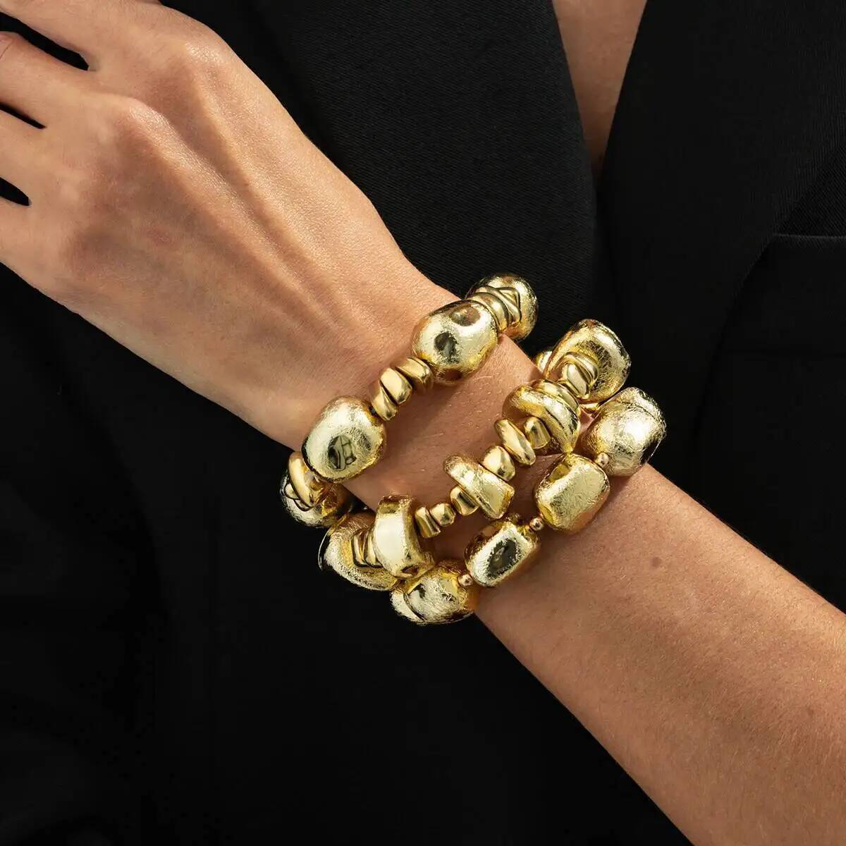 IngeSight.Z Vintage Irregular Imitation Pearl Bracelet Women Trendy Classic Stacked CCB Beaded Charms Bangle Couple Hand Jewelry