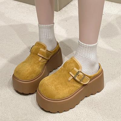 Mote 8CM Semsket Skinn Avslappede Dame Plattform Kile Flat Sko Tøfler Slides Mules Ny Sommer Tøffel Pustende Høy Merke Sko