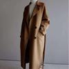 Korean Style Women's Long Tie-Waist Wool Coat
