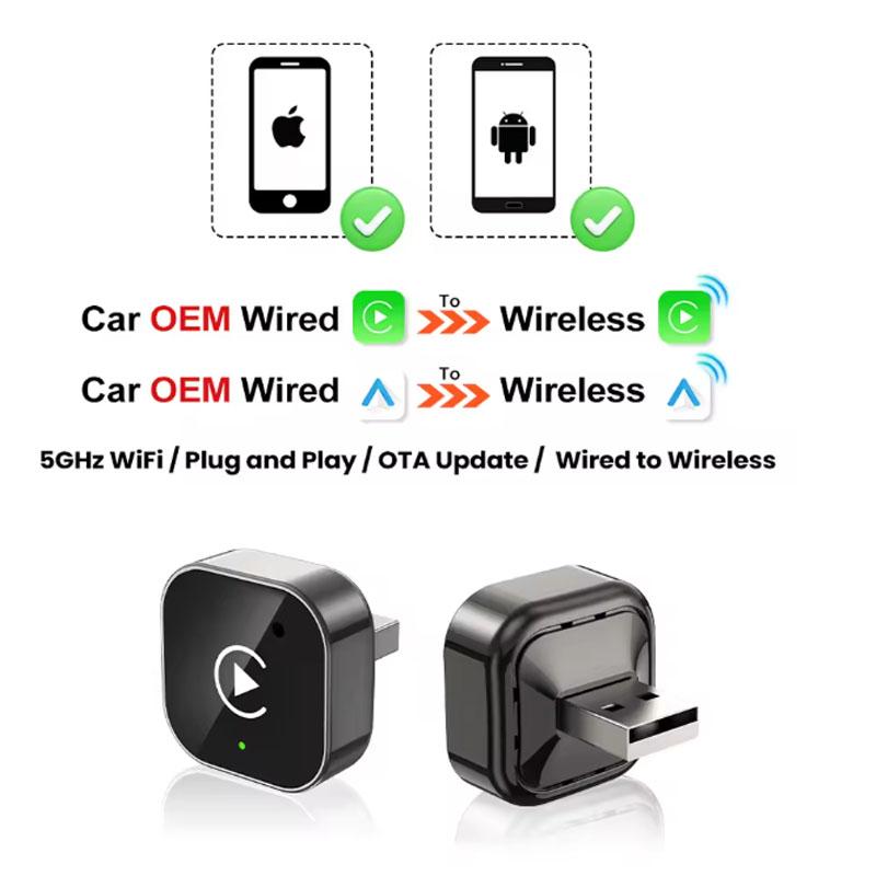 

2025 НОВЫЙ Беспроводной адаптер CarPlay Android Auto 2 в 1 Смарт-донгл WIFI Для iPhone Android телефона Для Volvo Benz Mg Kia Chery VW