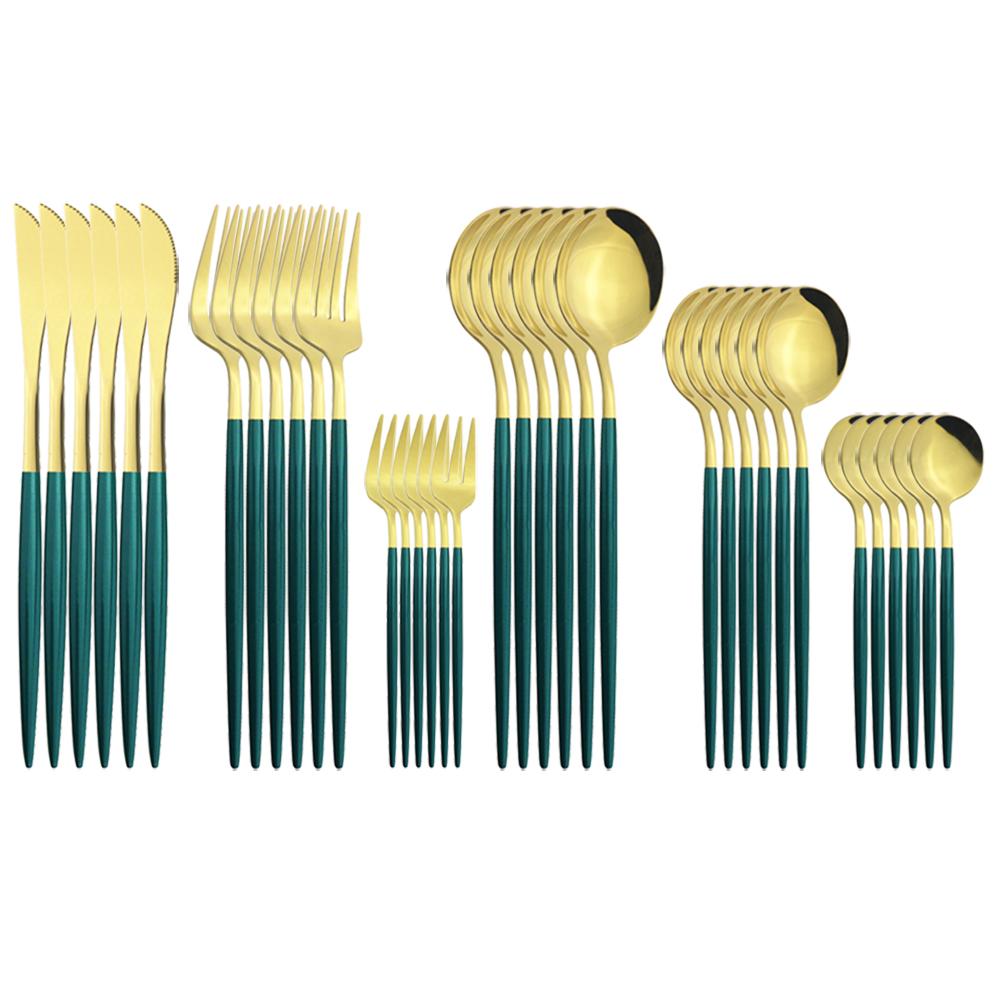 New 36Pcs Mint Gold Cutlery Set Western Silverware Stainless Steel Dinnerware Knife Fork Spoon Tableware Flatware Kitchen Wedding Accessories