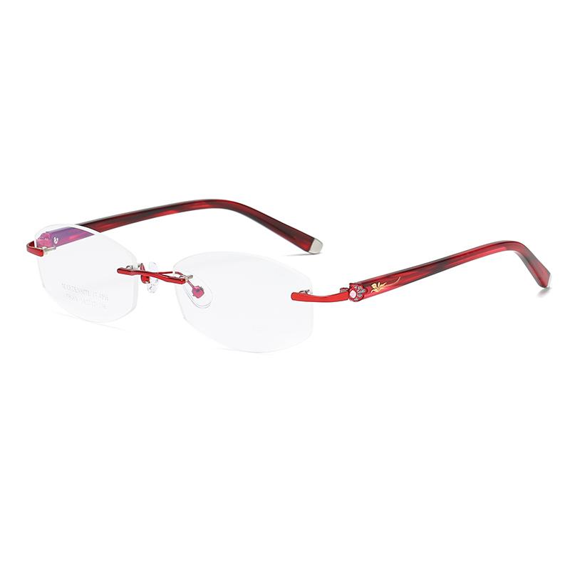 ZIROSAT 58069 Alloy Tint Lenses Myopia Glasses Reading Glasses Diamond Cutting Rimless Titanium Glasses Frame for Women красный