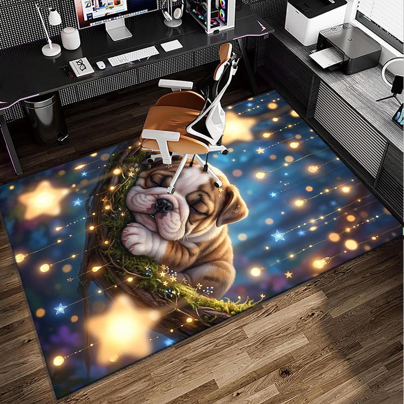 Cartoon Bulldog Stars Office Rug Chair Mat, Entryway Carpet, Suitable for Front Door, Bedroom, Living Room, Desk, Holiday Gift