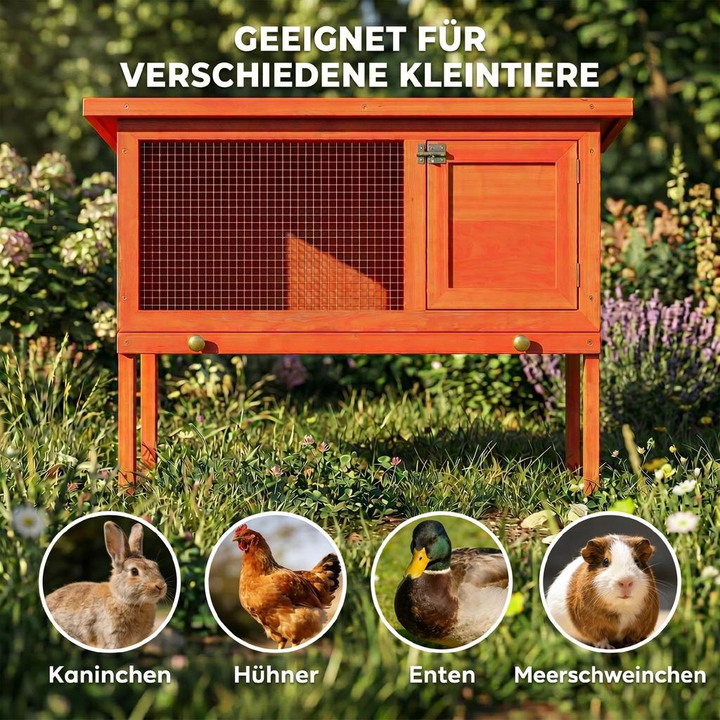Wooden Rabbit Hutch, Guinea Pig Hutch with Asphalt Roof, Outdoor Elevated Bunny House for Rabbits, Chinchillas