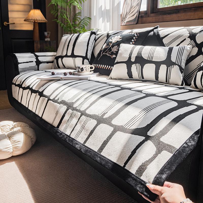 Leather High-End Sofa Cushion  New Chenille Seat Cushion All Seasons Non-Slip Black And White Sofa Cover Cover Cloth