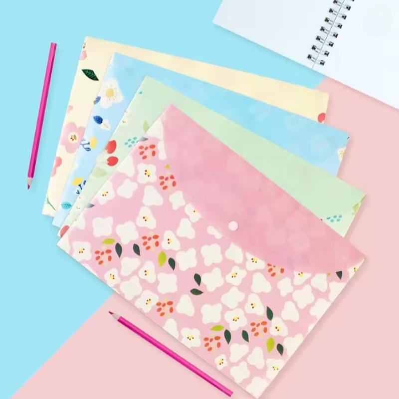 1pc A4 File Folder with Snap Closure, Floral Pattern Document Bag, School Office Supplies for Paper Organization Storage