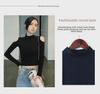 Women's Black Off-Shoulder Long Sleeve Crop Tops - Autumn/Winter High Collar Cotton Fashion T-Shirts