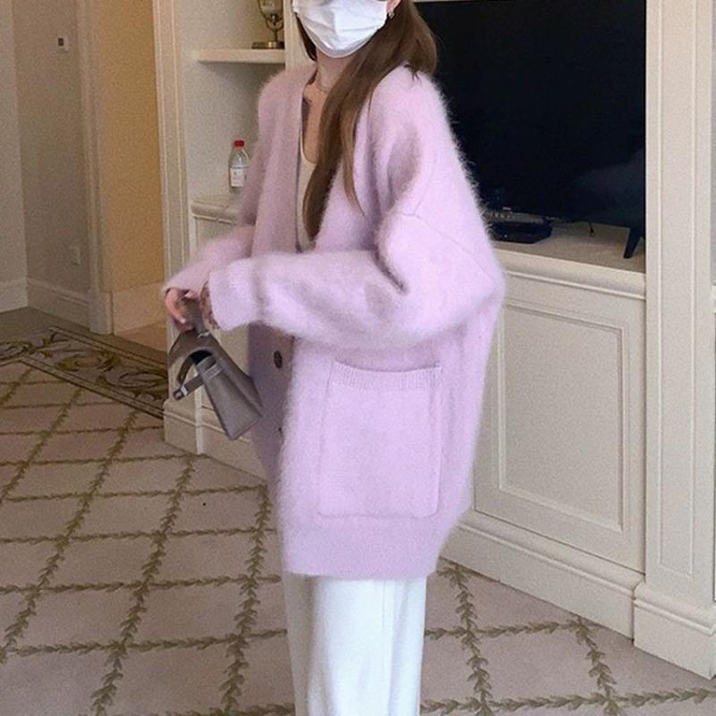 Mink fleece cardigan sweater jacket women's autumn, winter and early autumn new lazy thickened medium and long knitted