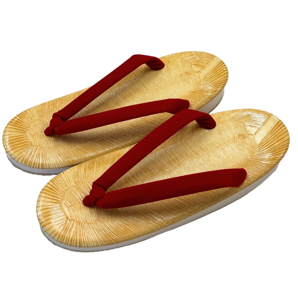 Edoten Geta Sandalen, Gelbes Tatami, Schwammsohle, Gepolstert und Bequem für Beine und Rücken, Hergestellt in Japan, Damen, Oval, Roter Riemen, Größe LL
