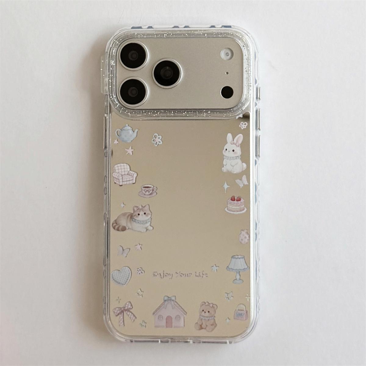 Small Rabbit Cartoon Mirror iPhone 14/13/12 Pro Max Anti-Fall Case iPhone 14 Pro Max